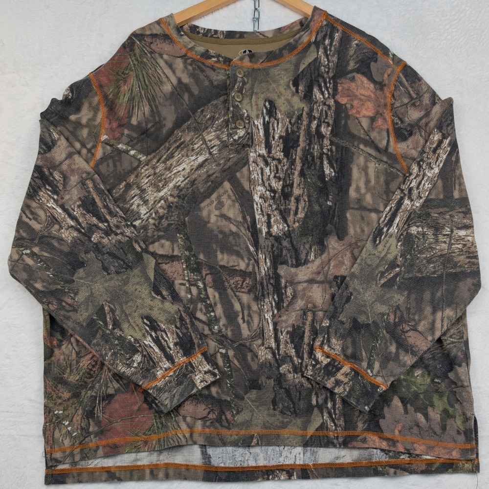 Mossy Oak Men's 3XL Camo Break Up Tree Bark Thermal Henley Hunting Workwear